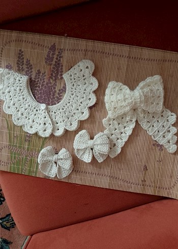 anne& çocuk örgü takım toka&yaka - Görsel 3