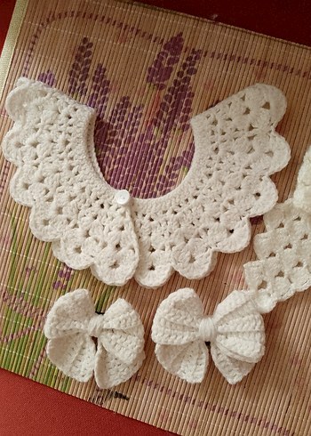 anne& çocuk örgü takım toka&yaka - Görsel 2