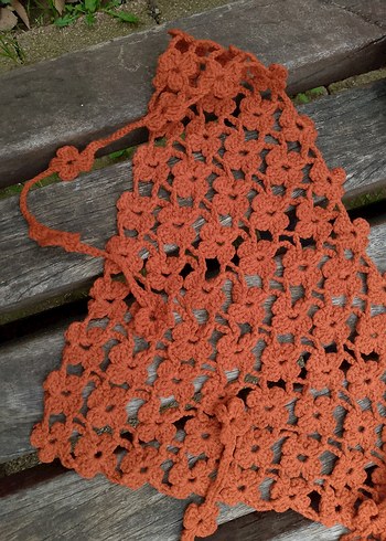 Kahverengi Dantel Detaylı Örgü Bohem Kadın Bandana - Görsel 3