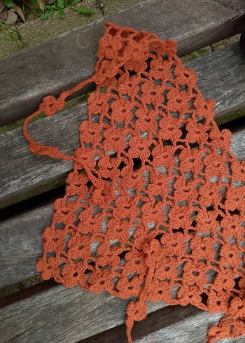 Kahverengi Dantel Detaylı Örgü Bohem Kadın Bandana - Görsel 2