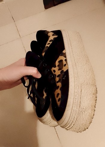 Kürklü Leopar Desenli Platform Kadın Spor Ayakkabı - Görsel 3