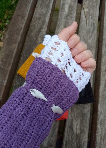 Renkli Örgü Kadın Eldivenleri Kolluk Dantel - Görsel 9