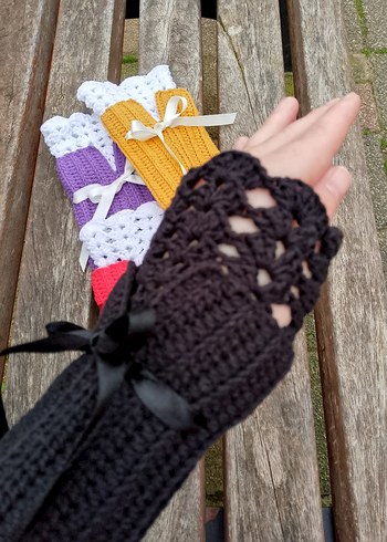 Renkli Örgü Kadın Eldivenleri Kolluk Dantel - Görsel 7