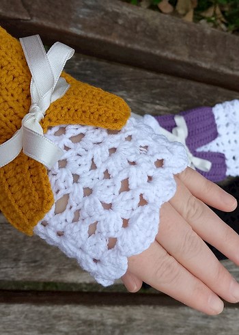 Renkli Örgü Kadın Eldivenleri Kolluk Dantel - Görsel 4