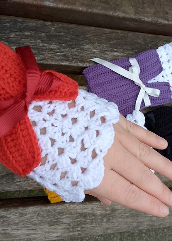 Renkli Örgü Kadın Eldivenleri Kolluk Dantel - Görsel 2