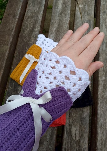 Renkli Örgü Kadın Eldivenleri Kolluk Dantel - Görsel 8