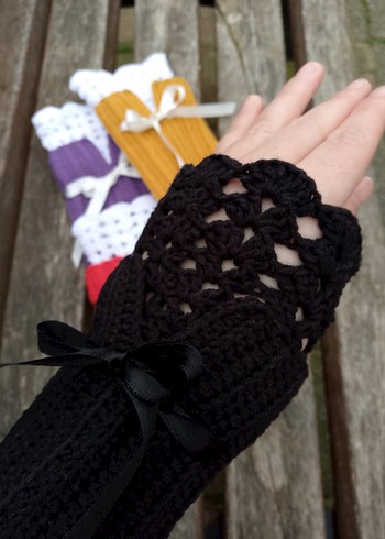 Renkli Örgü Kadın Eldivenleri Kolluk Dantel - Görsel 6