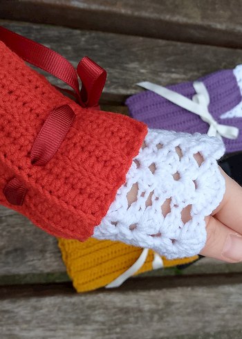 Renkli Örgü Kadın Eldivenleri Kolluk Dantel - Görsel 3