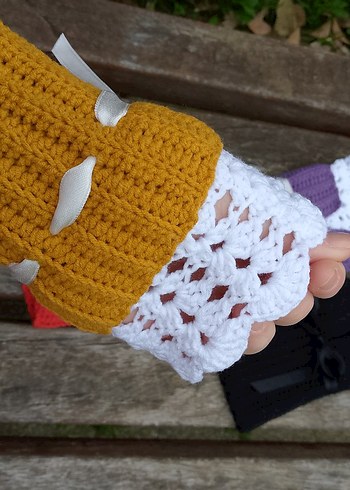 Renkli Örgü Kadın Eldivenleri Kolluk Dantel - Görsel 5