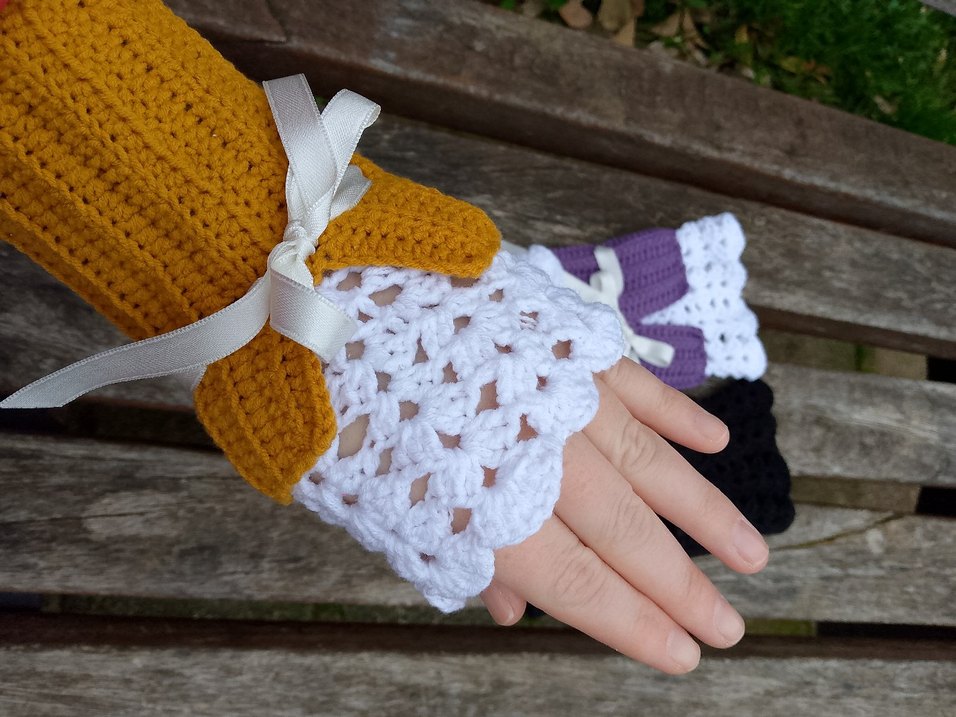 Renkli Örgü Kadın Eldivenleri Kolluk Dantel - Görsel 4