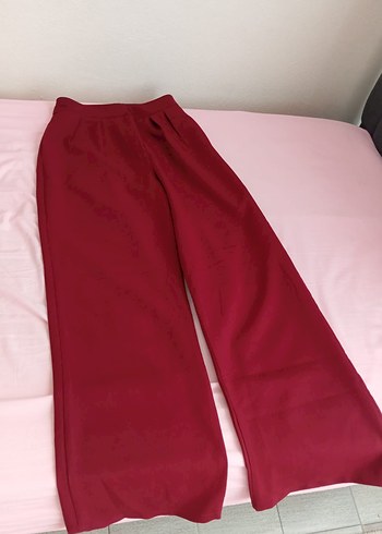 Bordo Saten Kadın Uzun Pantolon - Görsel 2