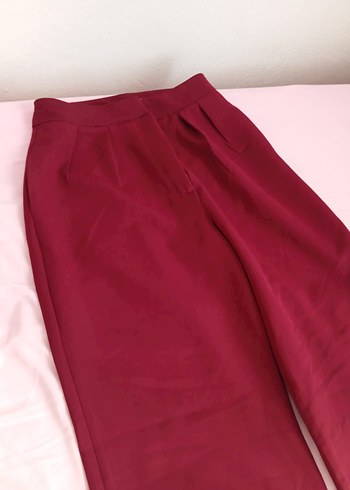 Bordo Saten Kadın Uzun Pantolon - Görsel 3
