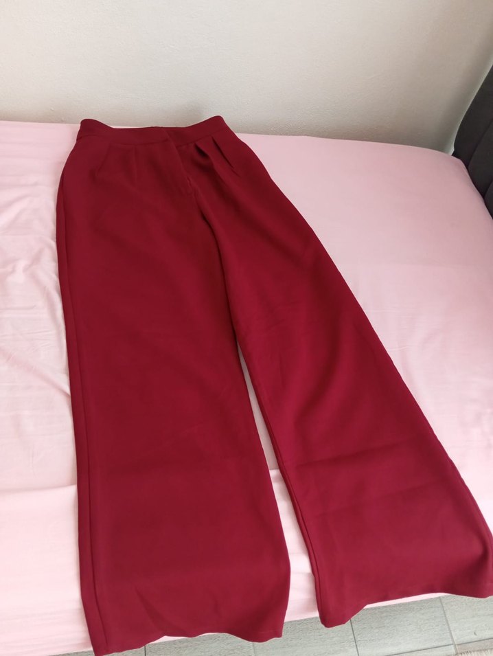 Bordo Saten Kadın Uzun Pantolon - Görsel 2