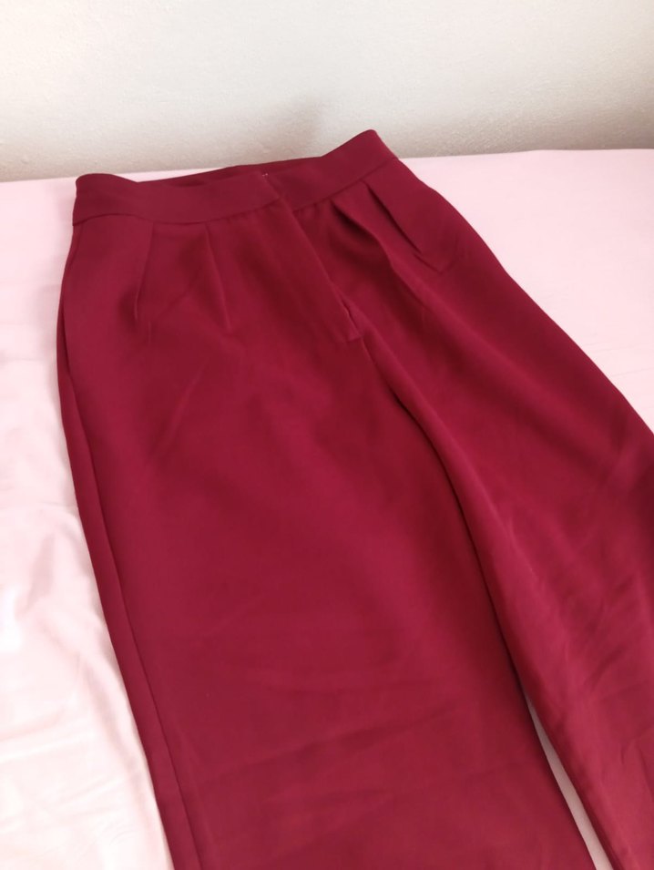 Bordo Saten Kadın Uzun Pantolon - Görsel 3