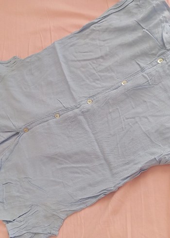 Mavi Keten Düğmeli Kadın Gömlek - Görsel 2