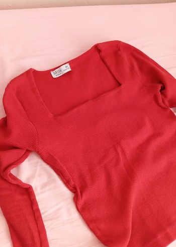 Uzun Kollu Kırmızı Kadın Triko - Görsel 2