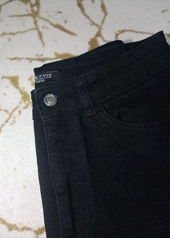 Düğmeli Siyah Bol Kesim Kadın Kot Pantolon - Görsel 2