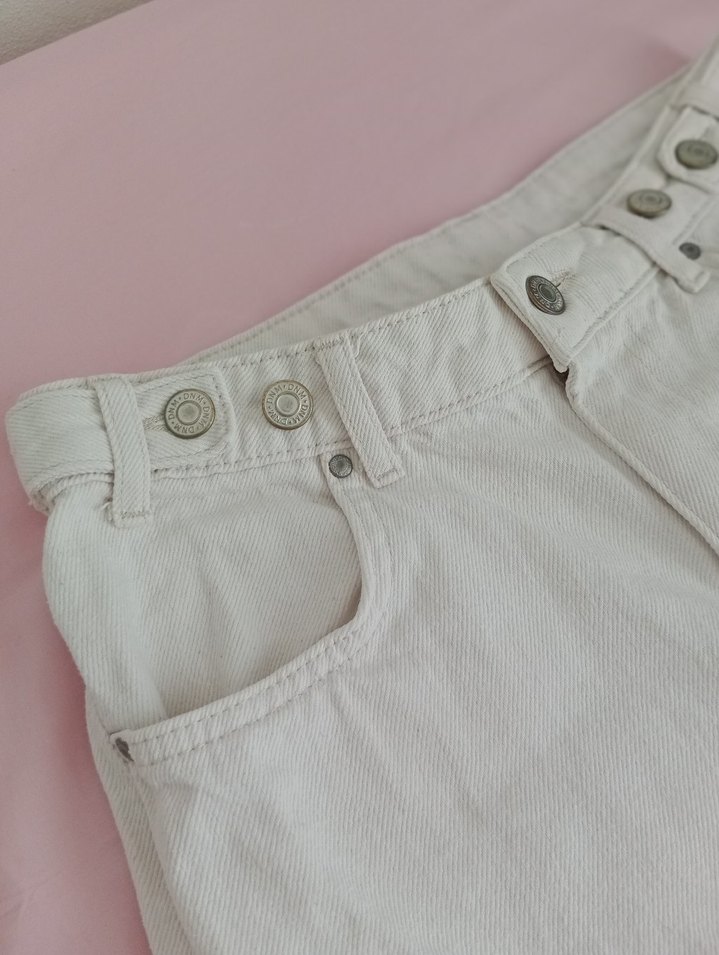 Düğmeli Beyaz bej Pamuklu Kadın Midi Jean - Görsel 2