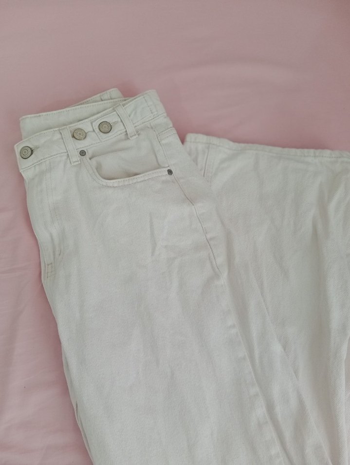 Düğmeli Beyaz bej Pamuklu Kadın Midi Jean - Görsel 3