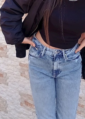 Mavi Düğmeli Batik Desenli Kadın Jean - Görsel 4