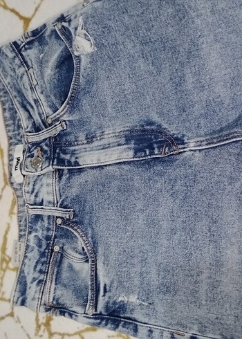 Mavi Düğmeli Batik Desenli Kadın Jean - Görsel 2