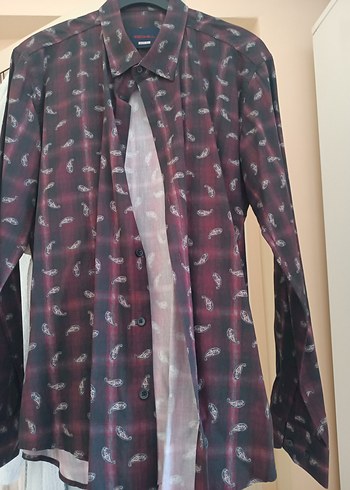 Bordo Batik Desenli Erkek Gömlek