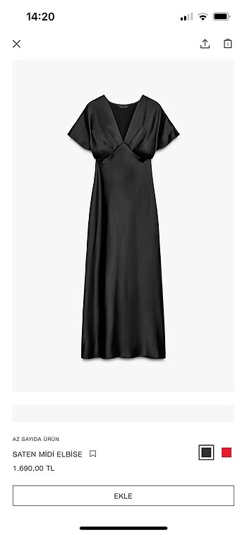 Zara saten midi elbise