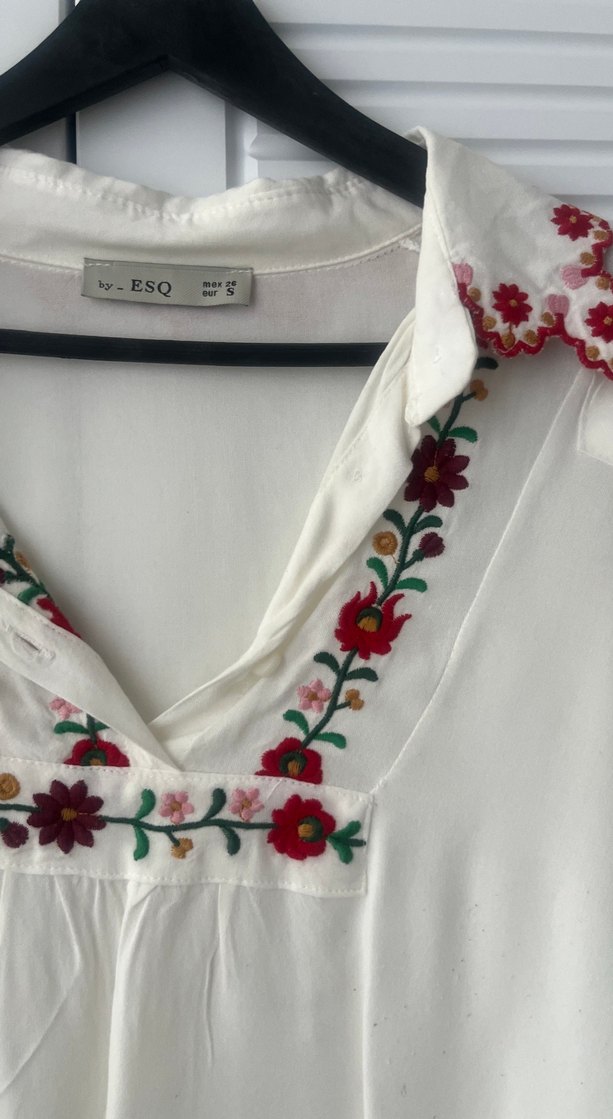 Nakışlı ve Boncuklu Beyaz Bohem Bluz - Görsel 2