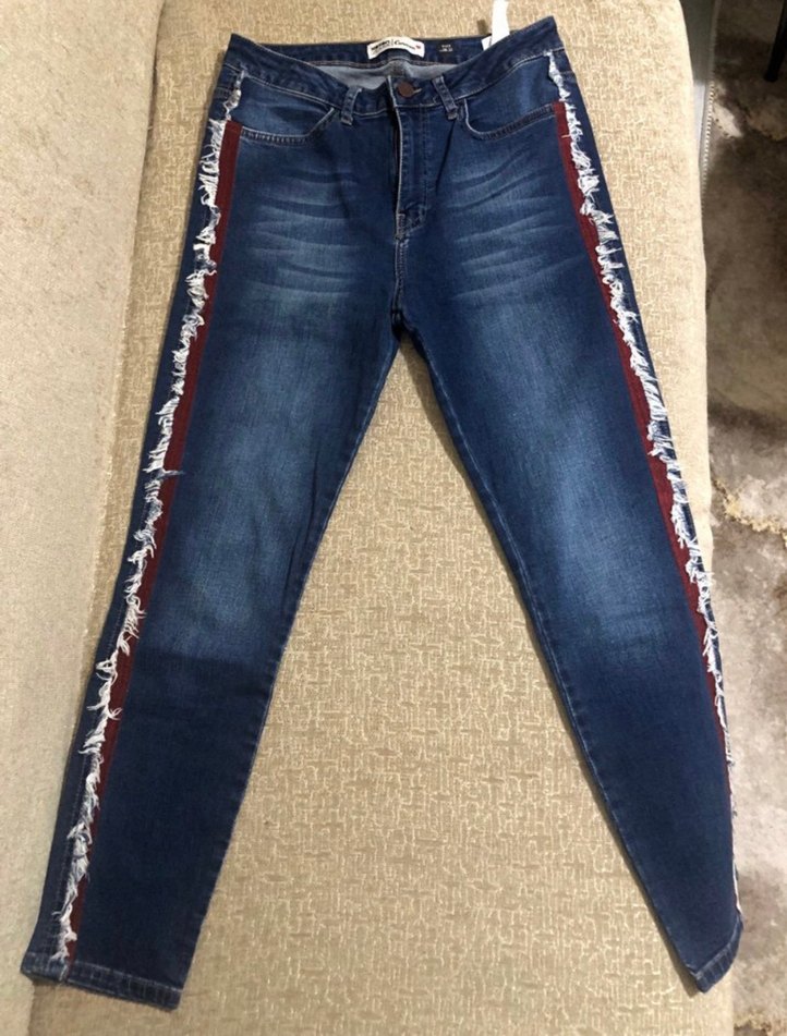 Şeritli Lacivert Kadın Kot Pantolon - Görsel 3