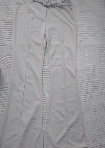 Krem Midi Kumaş Pantolon, Kemerli, Regular Fit,Şık,Krem
