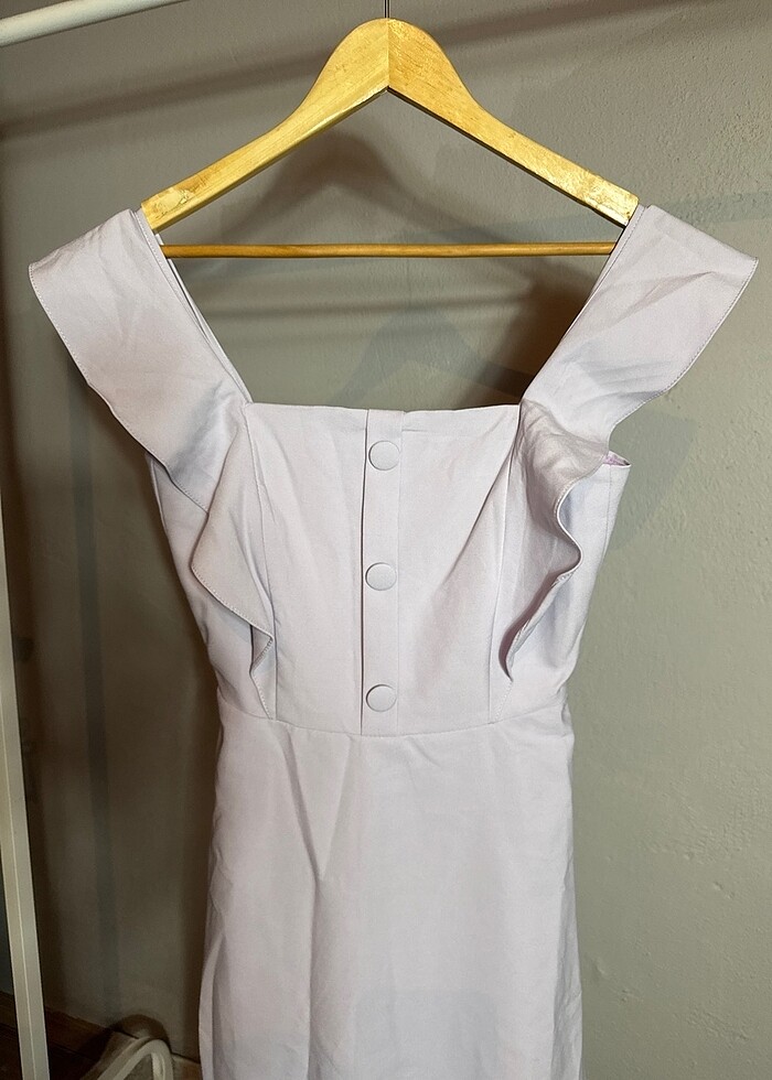 Lila elbise kolları fırfırlı - Görsel 2