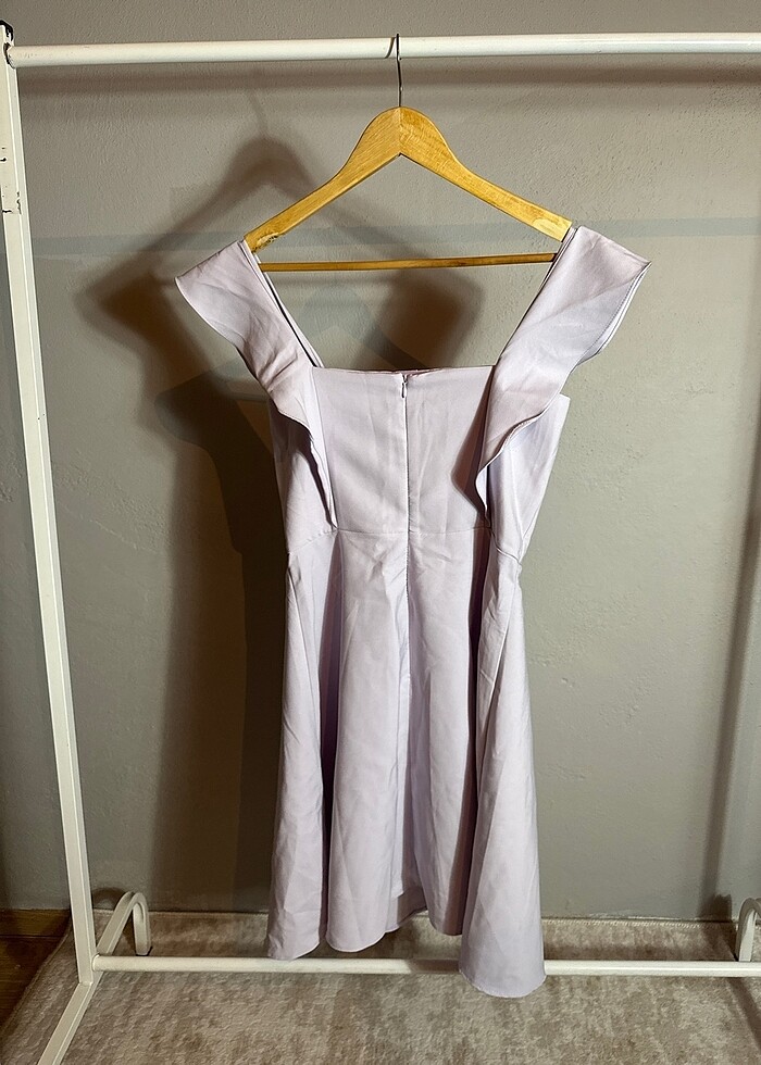 Lila elbise kolları fırfırlı - Görsel 4