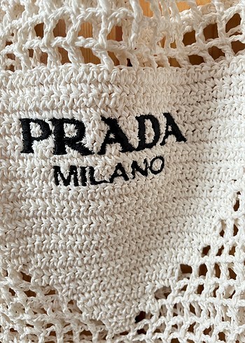 Beden beyaz Renk Beyaz Örgü Prada Milano Kol Çantası-El Örmesi