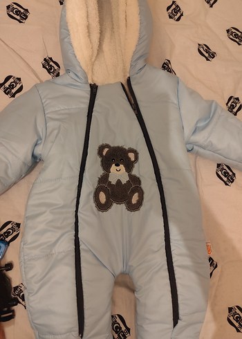 mavi Nakışlı Kürklü Bebek Tulumu - Görsel 2