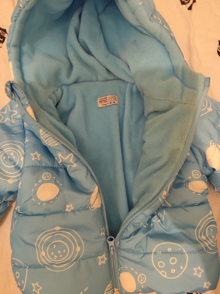 Kapüşonlu Mavi Baskılı Erkek Çocuk Mont - Görsel 3