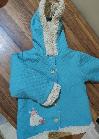 Kız Çocuk Kapüşonlu Mavi Düğmeli Ceket - Görsel 2