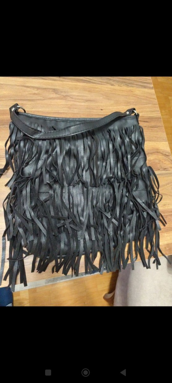 Püsküllü Siyah Deri Bohem Çanta - Görsel 3