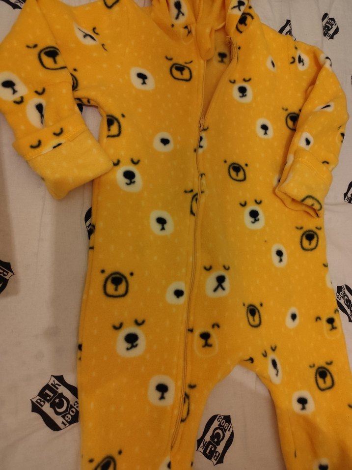 Kapüşonlu Sarı Bebek Tulum - Görsel 2