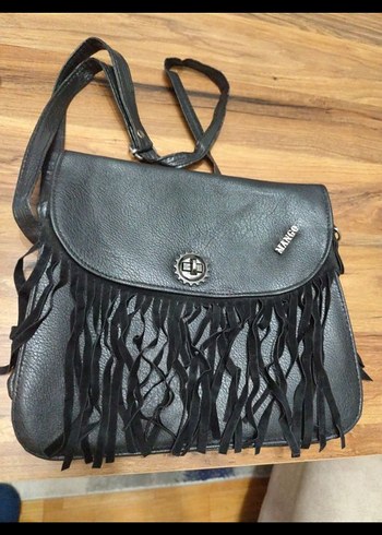Püsküllü Siyah Deri Bohem Çanta - Görsel 3