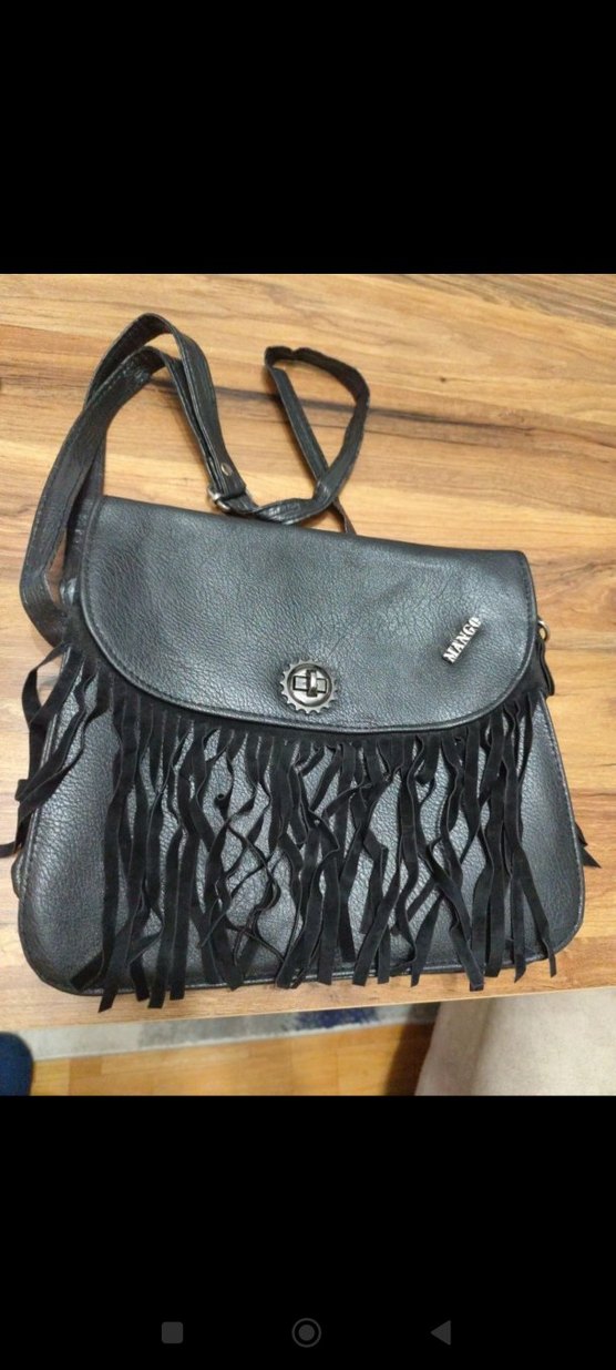 Püsküllü Siyah Deri Bohem Çanta - Görsel 3