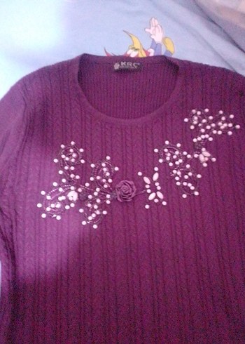 Mor Nakışlı Triko Kadın Kazak - Görsel 3