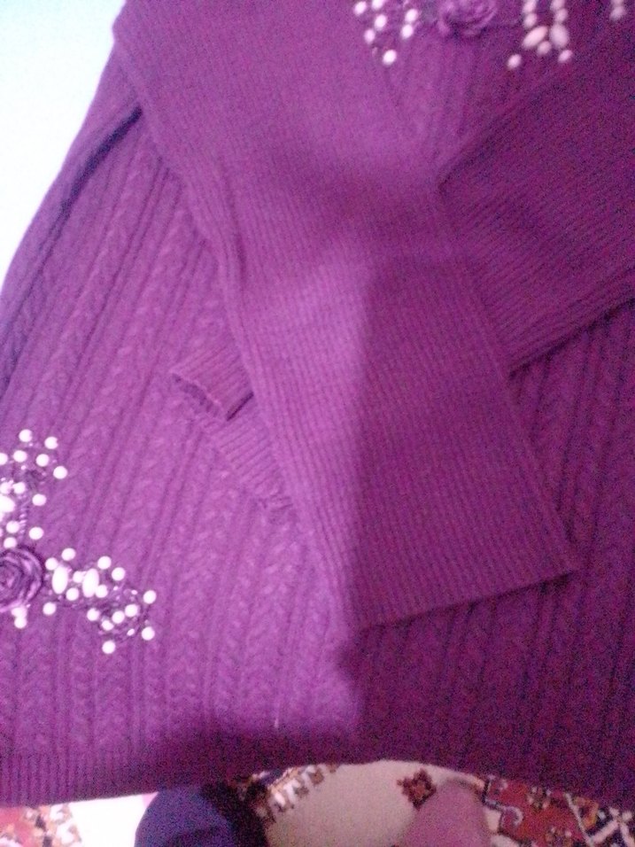 Mor Nakışlı Triko Kadın Kazak - Görsel 2