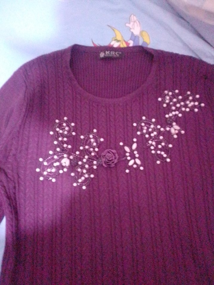 Mor Nakışlı Triko Kadın Kazak - Görsel 3