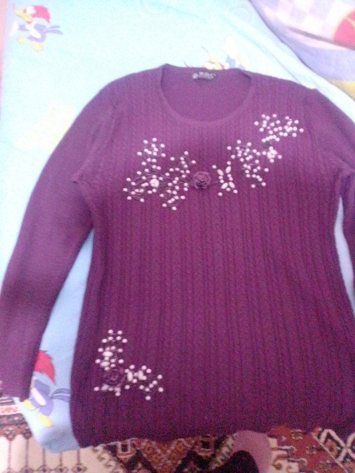 Mor Nakışlı Triko Kadın Kazak - Görsel 4