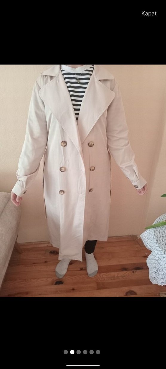 Bej Düğmeli Midi Trençkot - Görsel 4