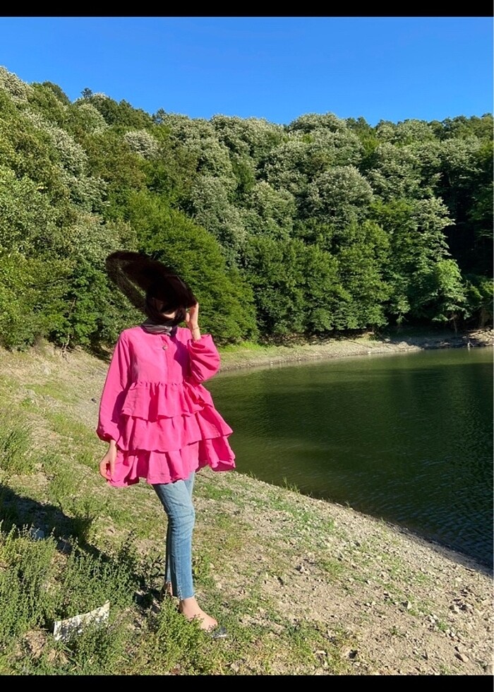 Katlı pembe tunik - Görsel 3