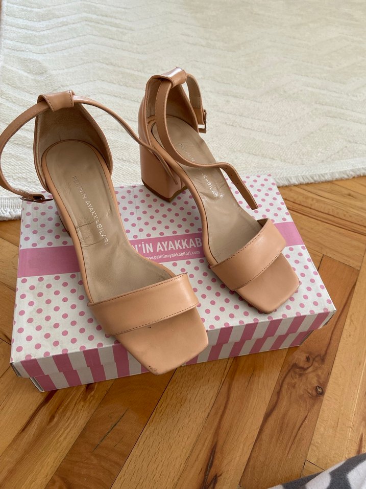 Bej Blok Topuklu Kadın Sandalet - Görsel 5