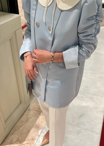 Mavi Desenli Düğmeli Kadın Ceket - Görsel 4