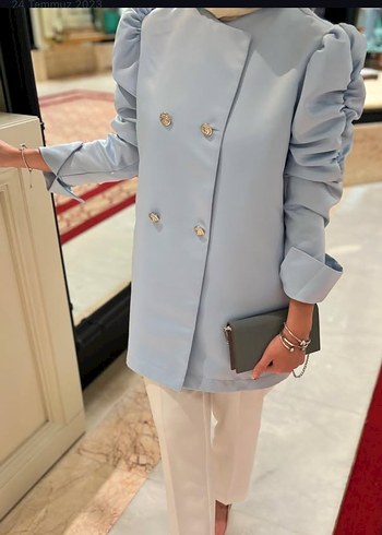 Mavi Desenli Düğmeli Kadın Ceket - Görsel 3