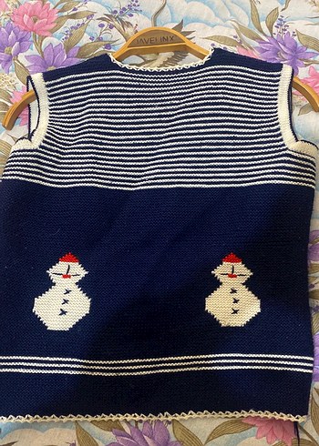 Çocuk Lacivert Nakışlı Örgü Yelek - Görsel 2